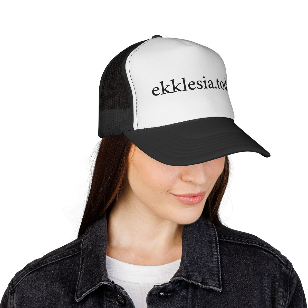 ekklésia.today Trucker Hat — Minimal Script Mesh Cap for Church & Faith Communities